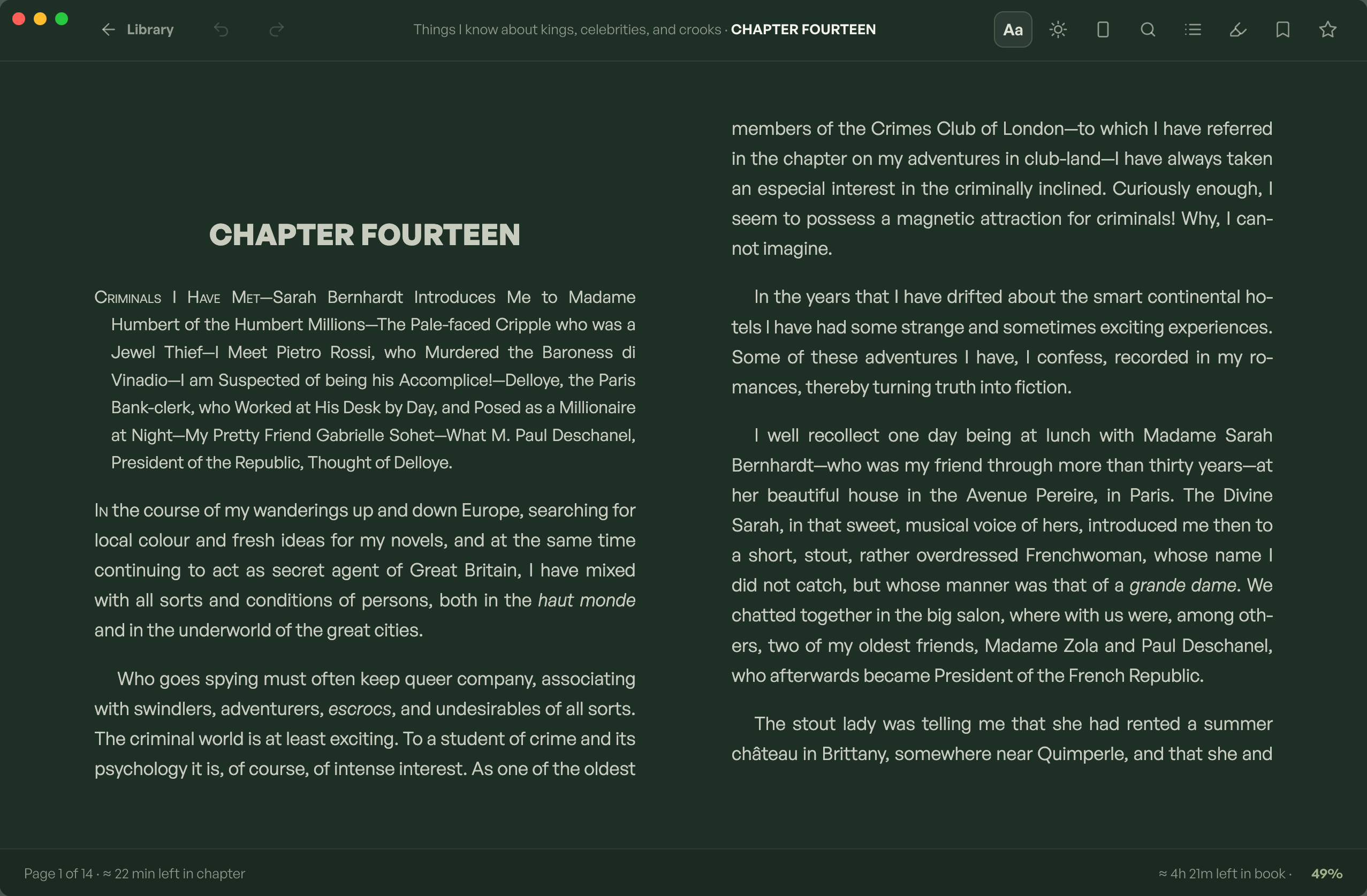 The MichPub library in the dark Night theme